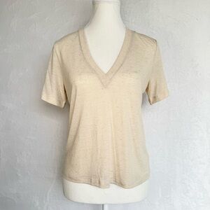 EXPRESS V Neck Tee Top Oatmeal‎ Slub XS Linen Blend T Shirt Neutral Casual